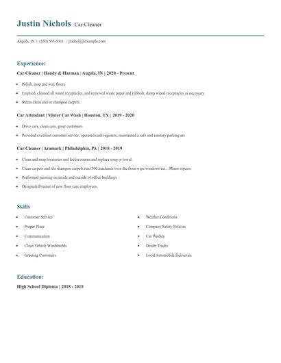 Car Cleaner Resume