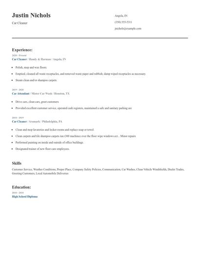 Car Cleaner Resume