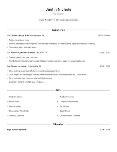 Car Cleaner Resume