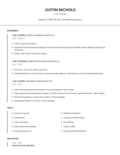 Car Cleaner Resume