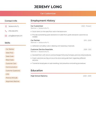 Car Customizer Resume