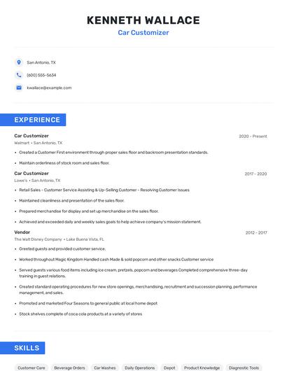 Car Customizer Resume