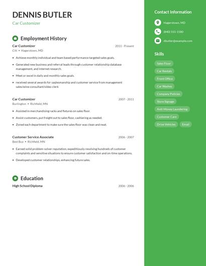 Car Customizer Resume