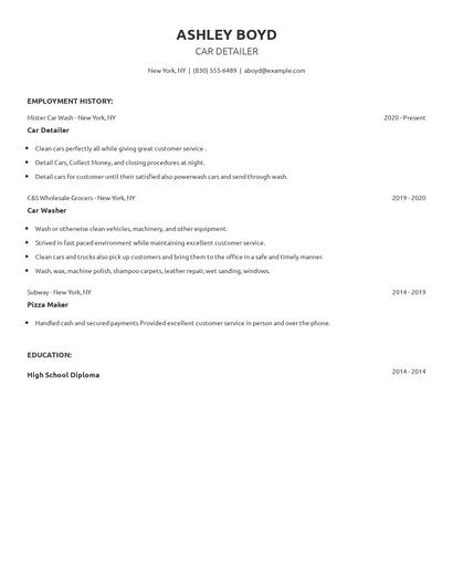 Car Detailer Resume
