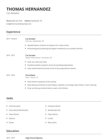 Car Detailer Resume