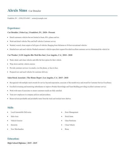Car Detailer Resume