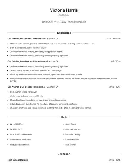 Car Detailer Resume