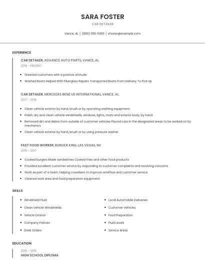 Car Detailer Resume