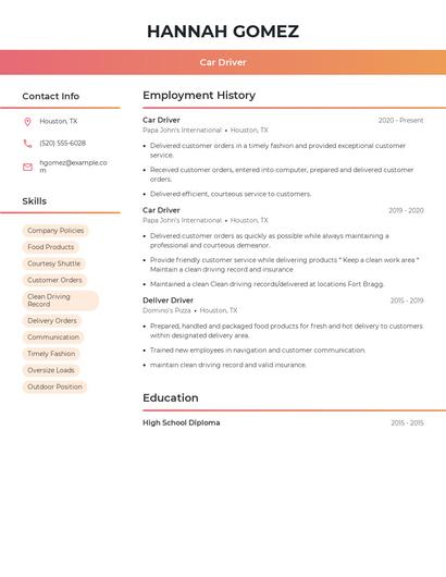 Car Driver Resume