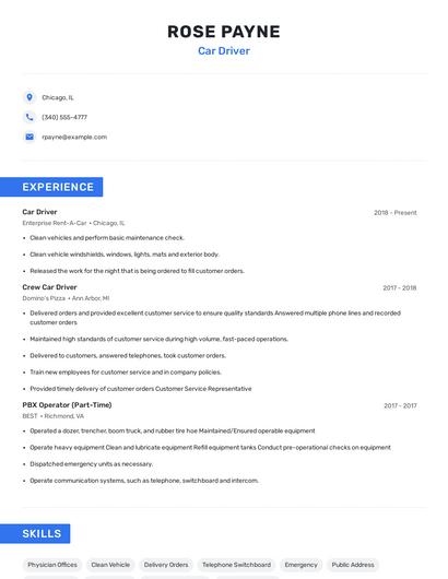 Car Driver Resume