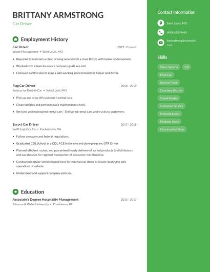 Car Driver Resume