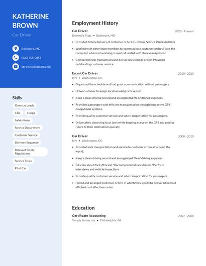 Car Driver Resume