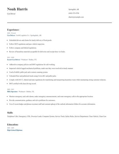 Car Driver Resume