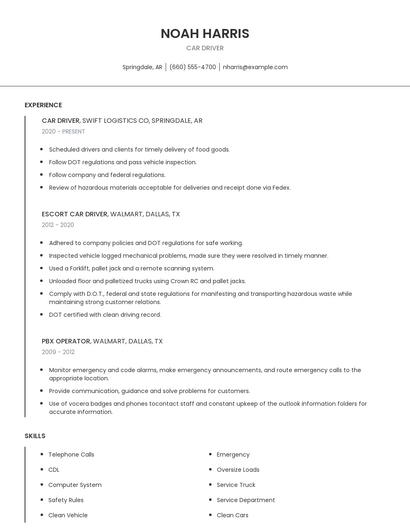 Car Driver Resume