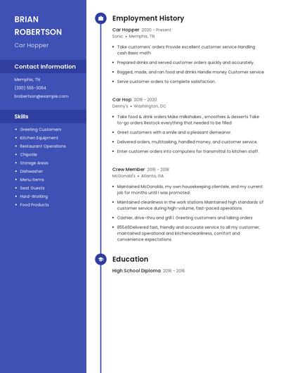 Car Hopper Resume