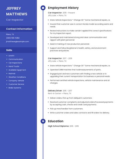 Car Inspector Resume