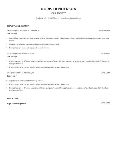Car Jockey Resume