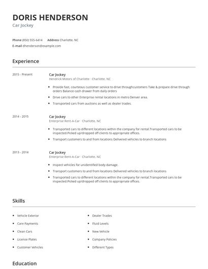 Car Jockey Resume