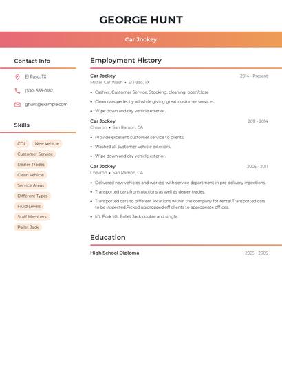 Car Jockey Resume