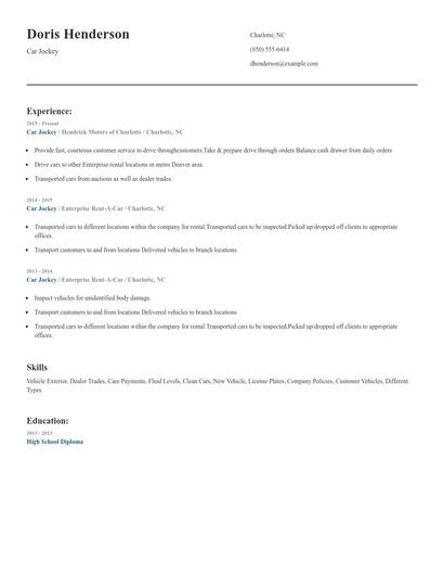 Car Jockey Resume