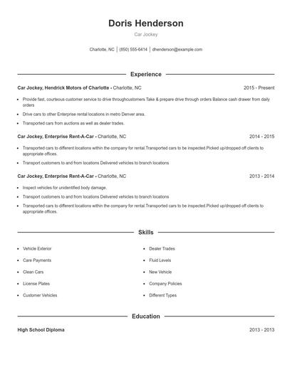 Car Jockey Resume