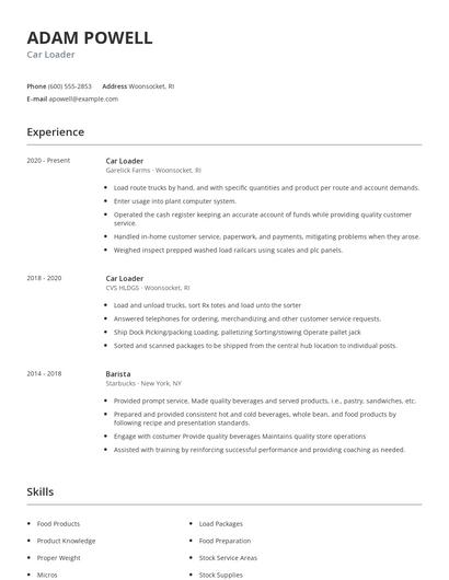 Car Loader Resume