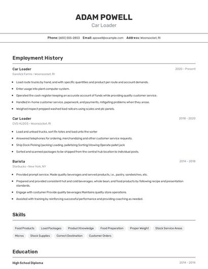 Car Loader Resume