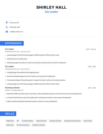 Car Loader Resume