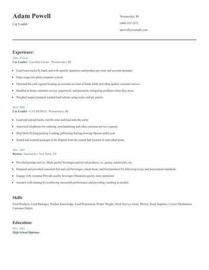 Car Loader Resume