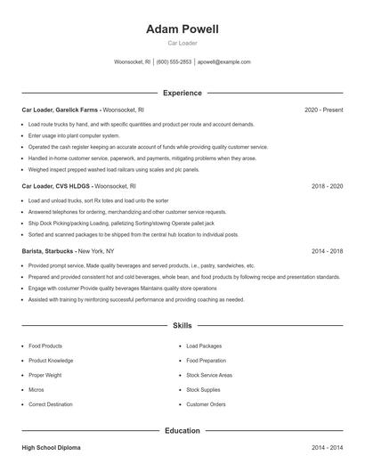 Car Loader Resume