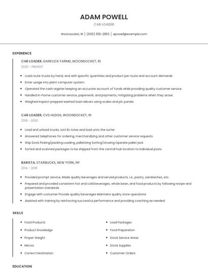 Car Loader Resume