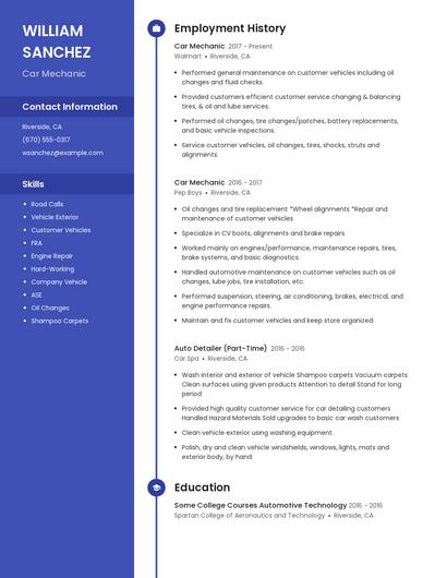 Car Mechanic Resume