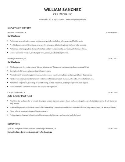 Car Mechanic Resume