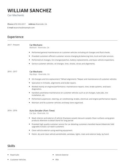 Car Mechanic Resume