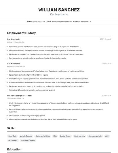 Car Mechanic Resume