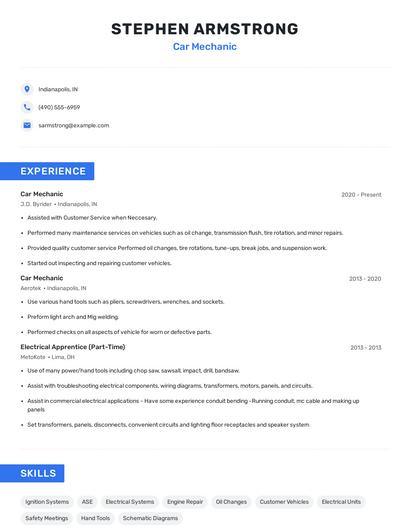 Car Mechanic Resume