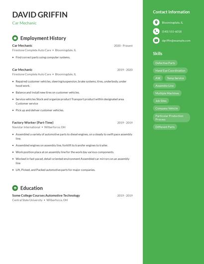 Car Mechanic Resume