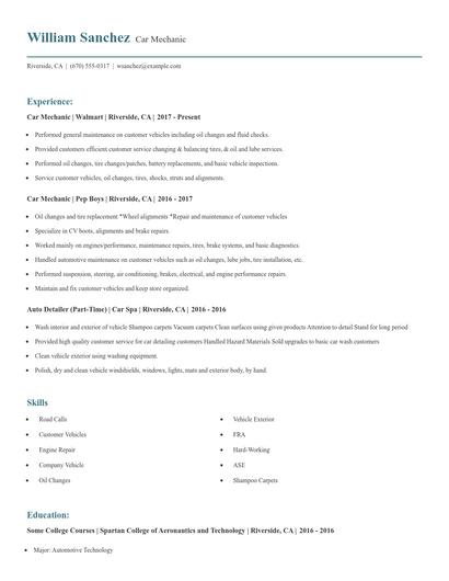 Car Mechanic Resume