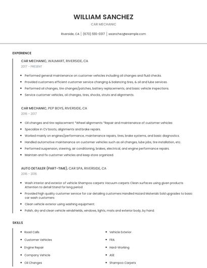 Car Mechanic Resume