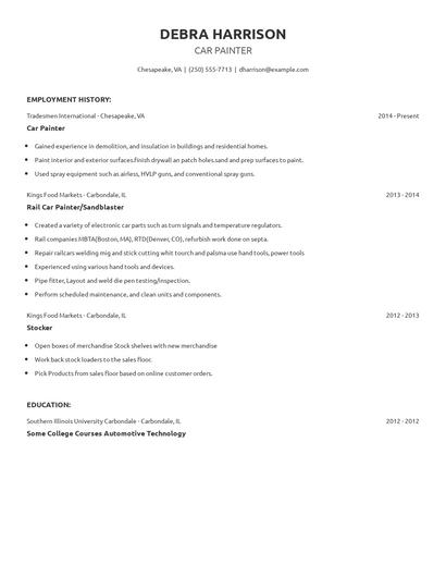 Car Painter Resume