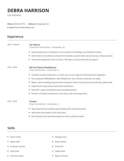 Car Painter Resume