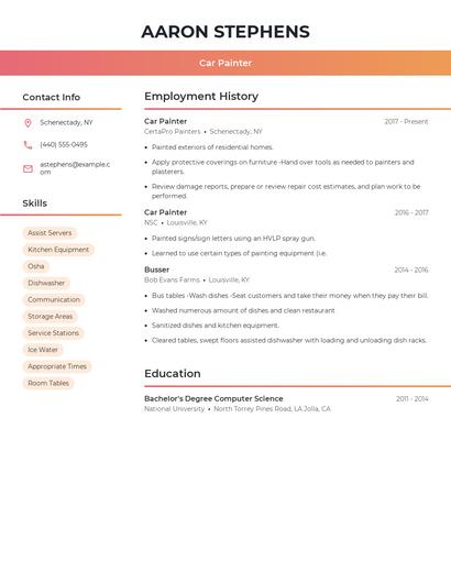 Car Painter Resume