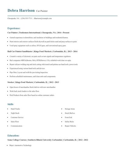 Car Painter Resume