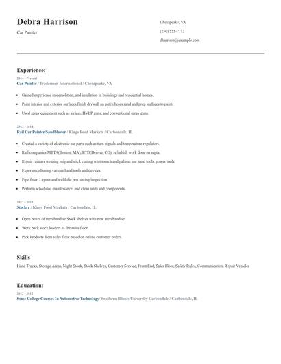 Car Painter Resume