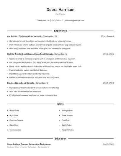 Car Painter Resume