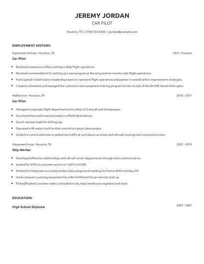 Car Pilot Resume