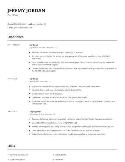 Car Pilot Resume