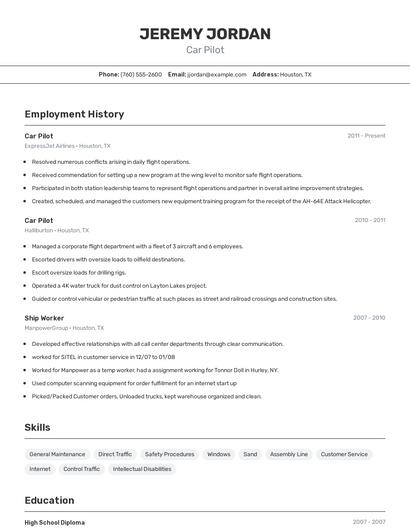 Car Pilot Resume