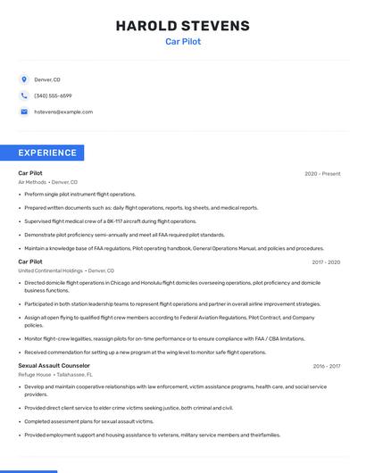 Car Pilot Resume