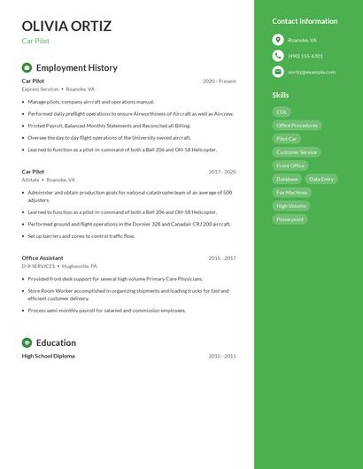 Car Pilot Resume